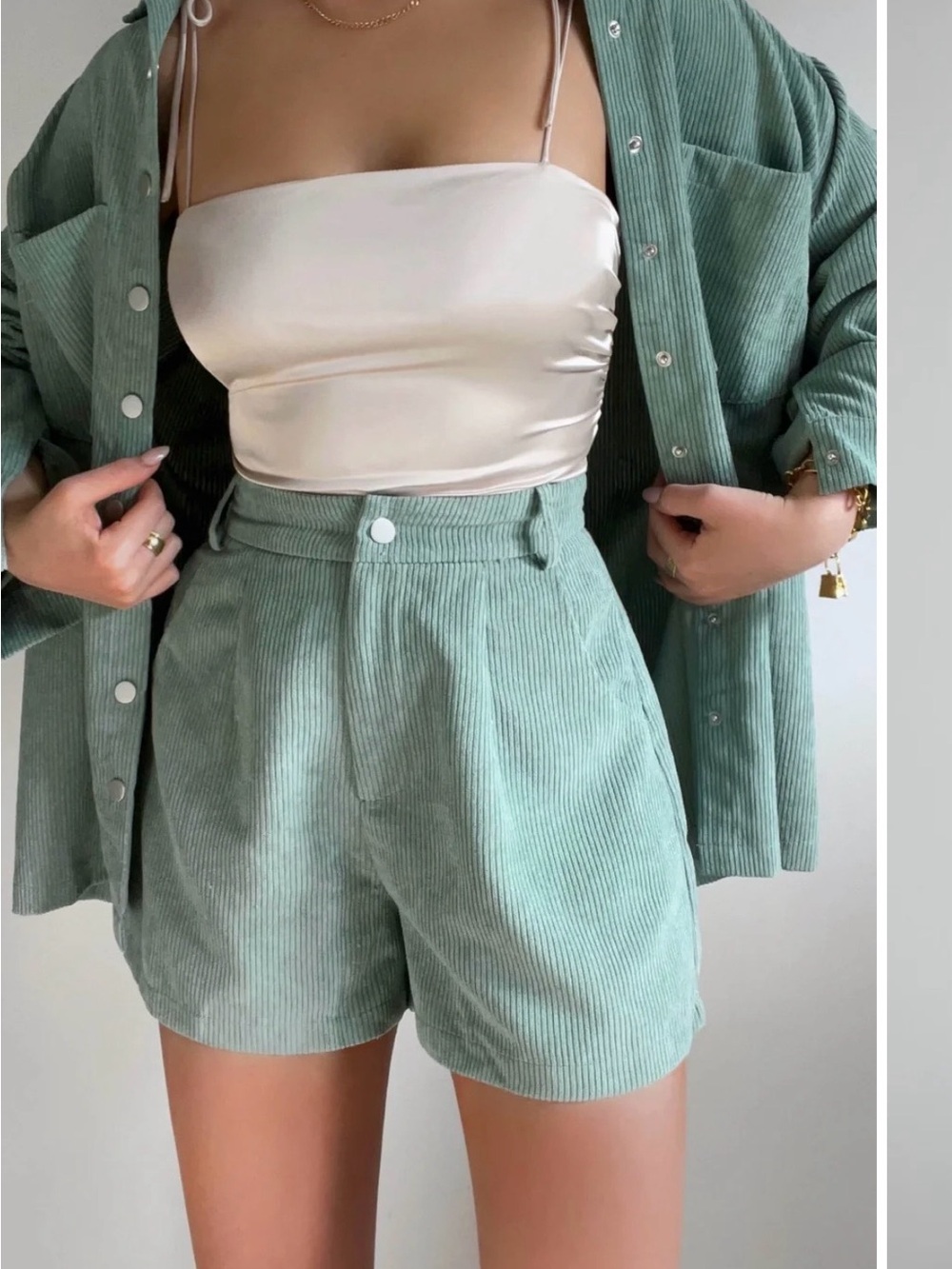 Tovil Shorts High Waisted Corduroy Shorts In Sage